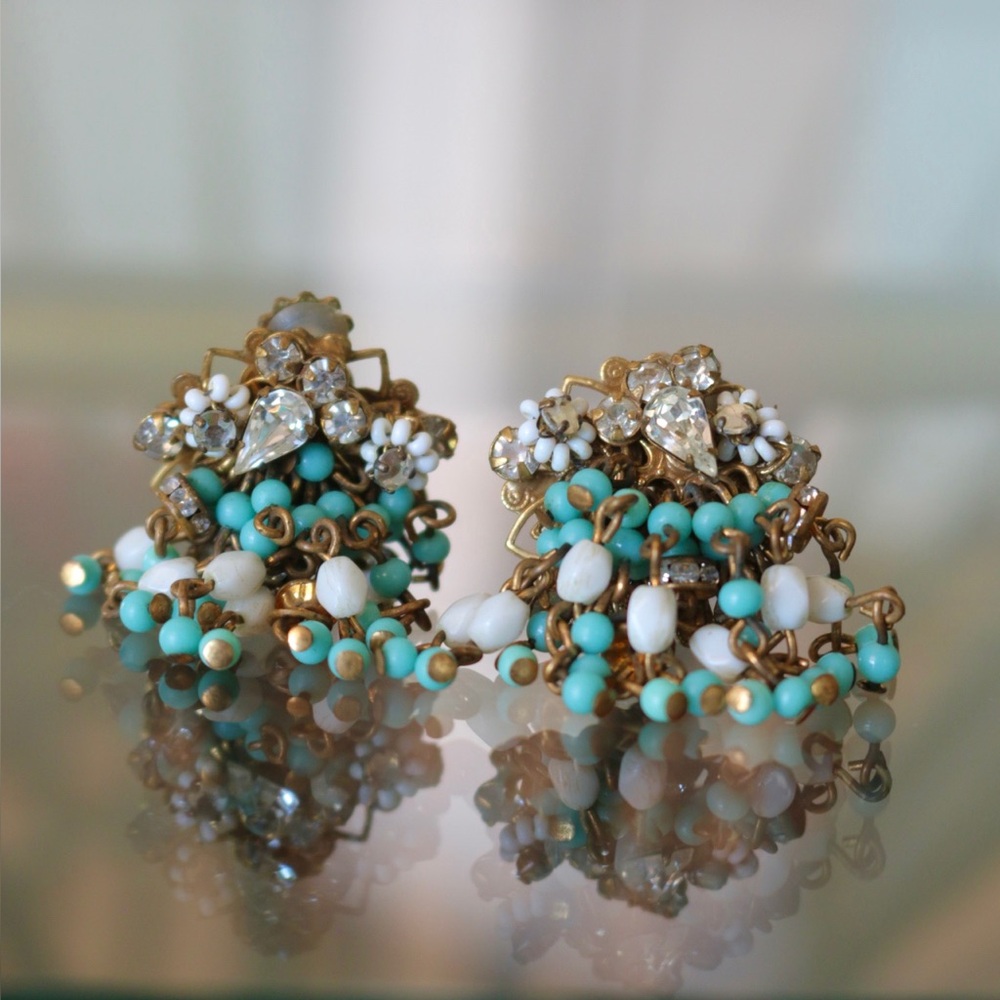 Original by Robert Chic Gold and Turquoise Cluster Clip On Earrings